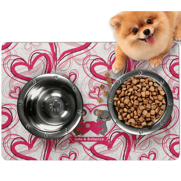 Custom Valentine's Day Dog Food Mat - Small w/ Couple's Names