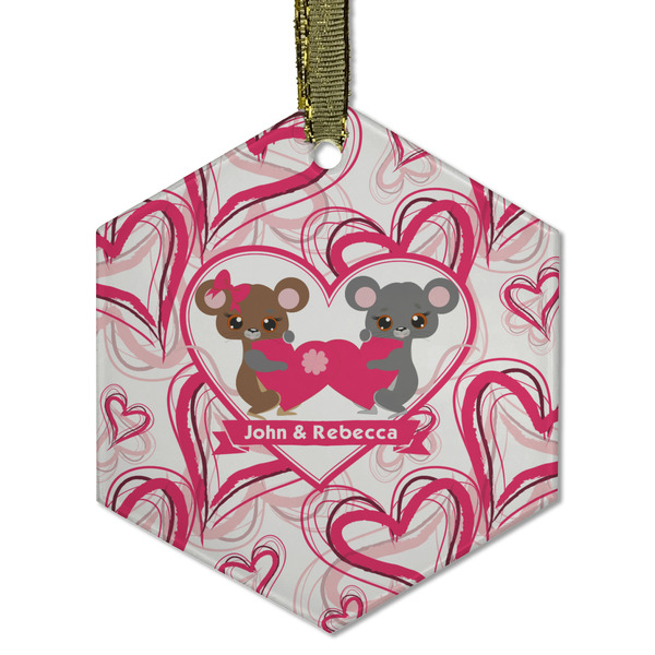 Custom Valentine's Day Flat Glass Ornament - Hexagon w/ Couple's Names