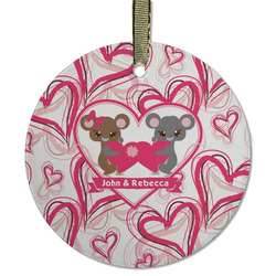 Valentine's Day Flat Glass Ornament - Round w/ Couple's Names