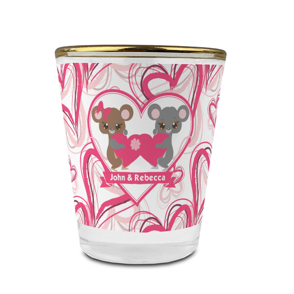 Custom Valentine's Day Glass Shot Glass - 1.5 oz - with Gold Rim - Set of 4 (Personalized)