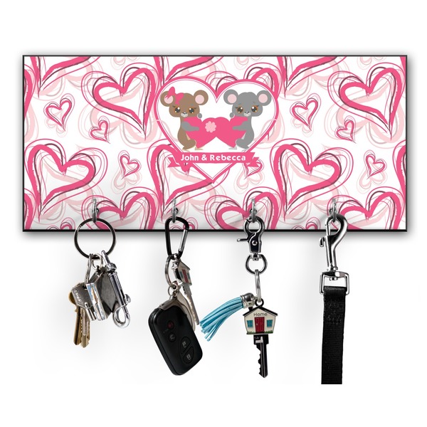 Custom Valentine's Day Key Hanger w/ 4 Hooks w/ Couple's Names