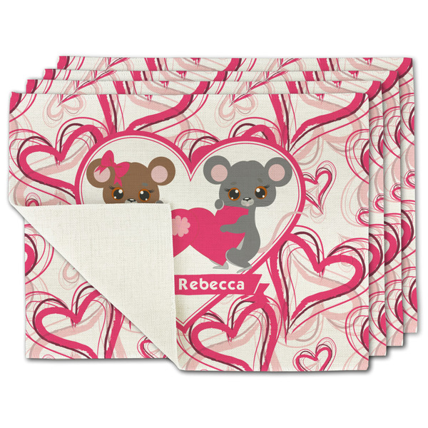 Custom Valentine's Day Single-Sided Linen Placemat - Set of 4 w/ Couple's Names