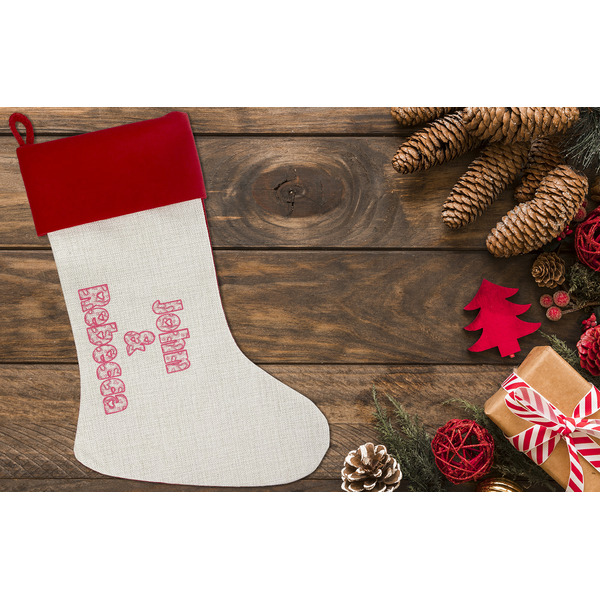 Valentine's Day Linen Stocking w/Red Cuff - Flat Lay (LIFESTYLE)