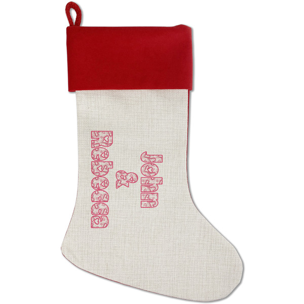 Custom Valentine's Day Red Linen Stocking (Personalized)