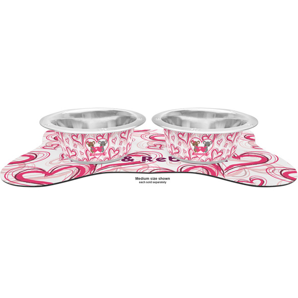Valentine's Day Metal Pet Bowls - On Dog Bone Shaped Mat