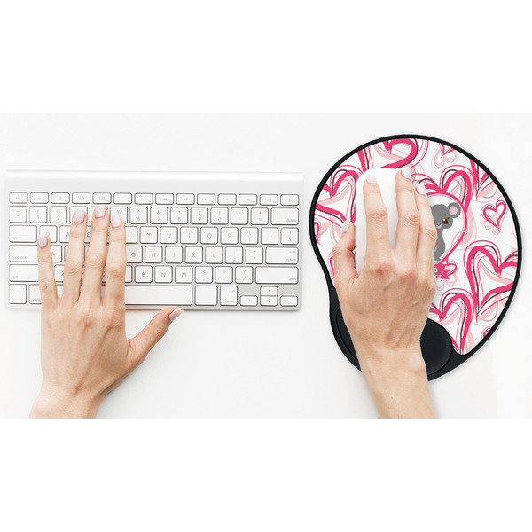 Valentine's Day Mouse Pad with Wrist Rest - LIFESYTLE 2 (in use)