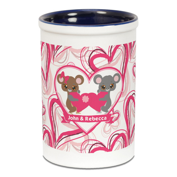 Custom Valentine's Day Ceramic Pencil Holders - Blue