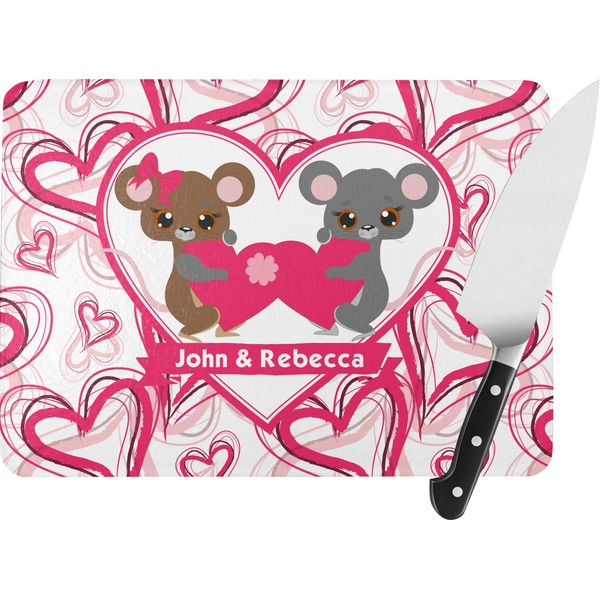 Custom Valentine's Day Rectangular Glass Cutting Board - Large - 15.25"x11.25" w/ Couple's Names