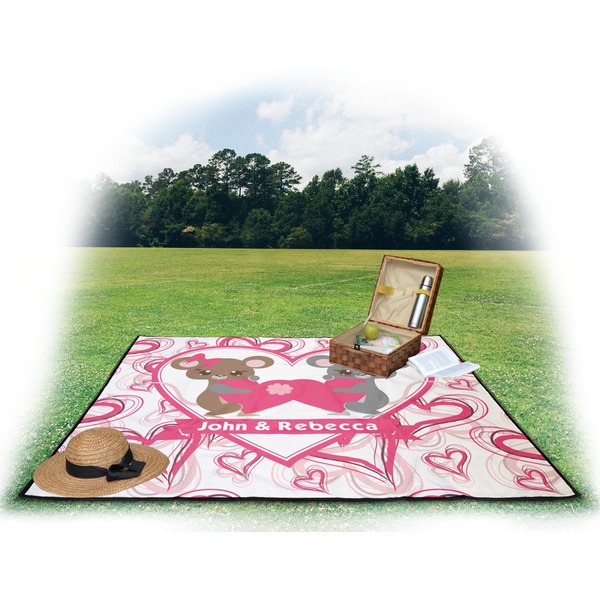 Valentine's Day Picnic Blanket - with Basket Hat and Book - in Use