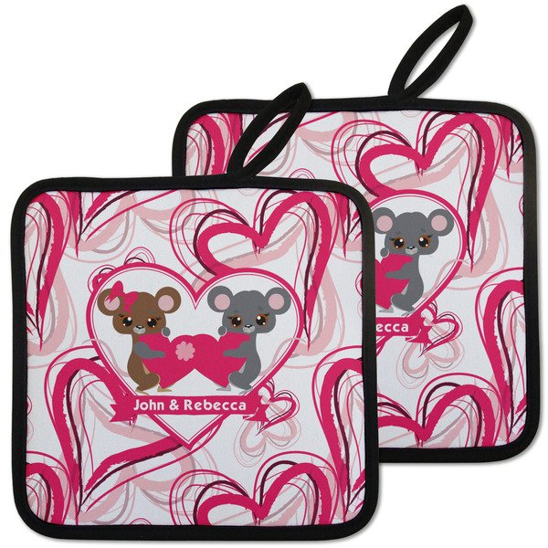 Custom Valentine's Day Pot Holders - Set of 2 w/ Couple's Names
