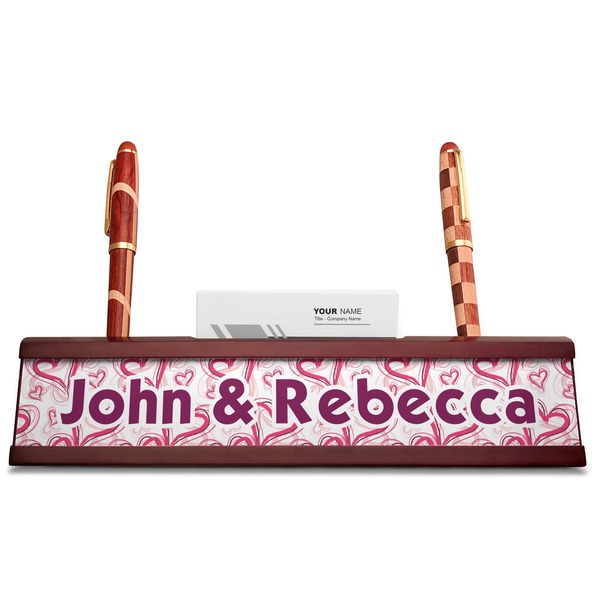 Valentine's Day Red Mahogany Nameplates with Business Card Holder - Straight