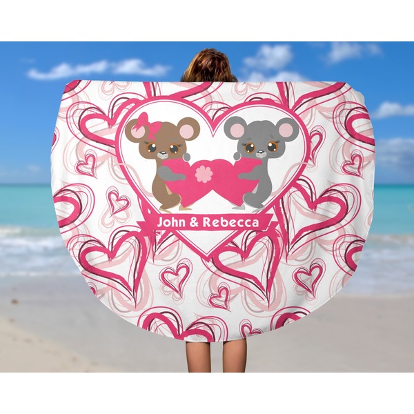 Valentine's Day Round Beach Towel - In Use