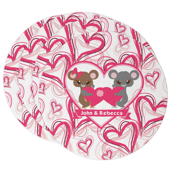 Custom Valentine's Day Round Paper Coasters w/ Couple's Names