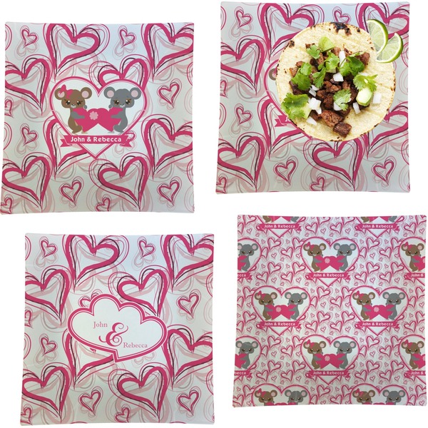 Custom Valentine's Day Set of 4 Glass Square Lunch / Dinner Plate 9.5" (Personalized)