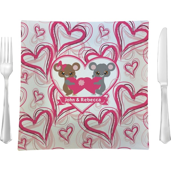 Custom Valentine's Day Glass Square Lunch / Dinner Plate 9.5" (Personalized)