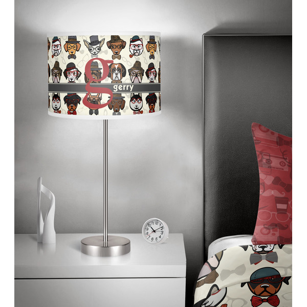 Hipster Dogs 13 inch drum lamp shade - in room