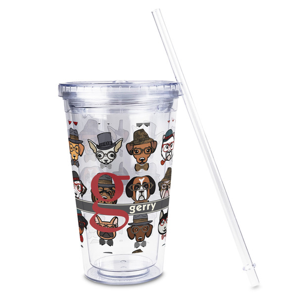 Hipster Dogs Acrylic Tumbler - Full Print - Front straw out