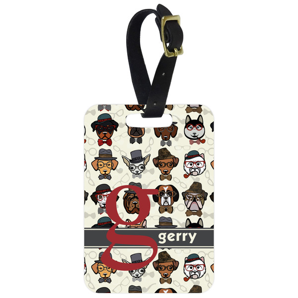 Custom Hipster Dogs Metal Luggage Tag w/ Name and Initial