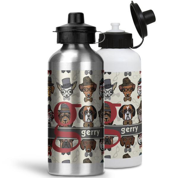 Hipster Dogs Aluminum Water Bottles - MAIN (white &silver)