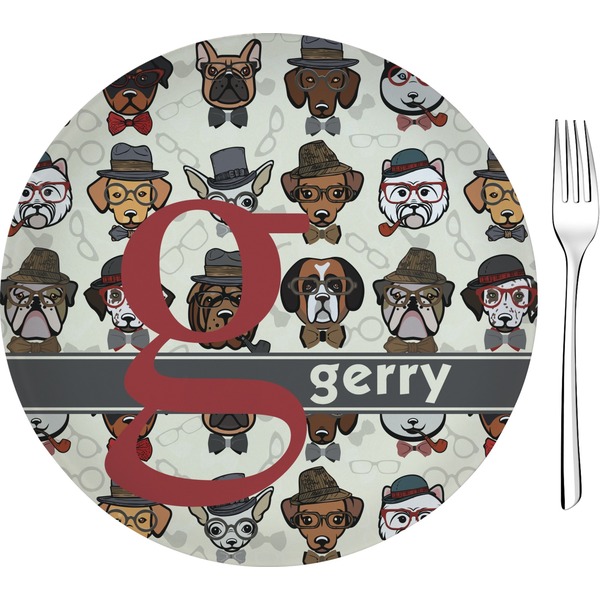 Custom Hipster Dogs Glass Appetizer / Dessert Plate 8" (Personalized)