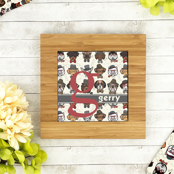 Hipster Dogs Bamboo Trivet with 6" Tile - LIFESTYLE