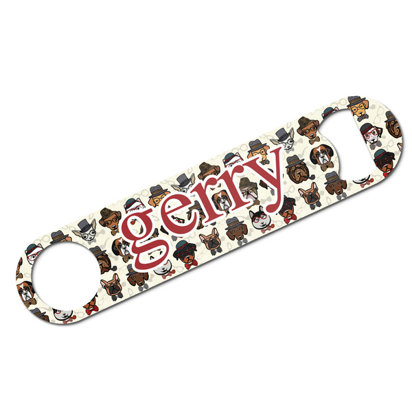 Custom Hipster Dogs Bar Bottle Opener - White w/ Name and Initial