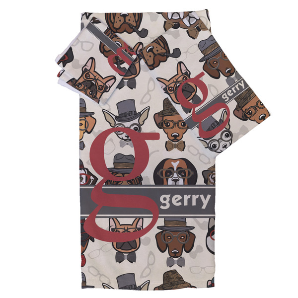 Custom Hipster Dogs Bath Towel Set - 3 Pcs (Personalized)