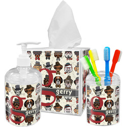 Hipster Dogs Acrylic Bathroom Accessories Set w/ Name and Initial