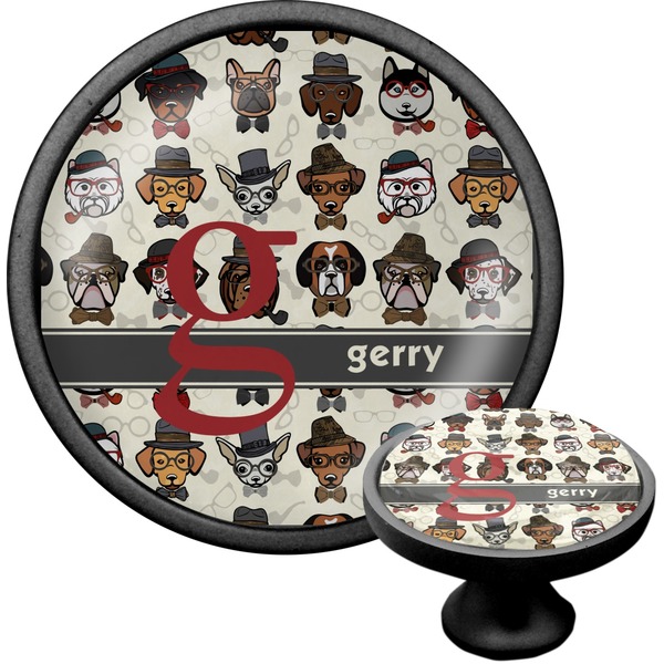 Custom Hipster Dogs Cabinet Knob (Black) (Personalized)