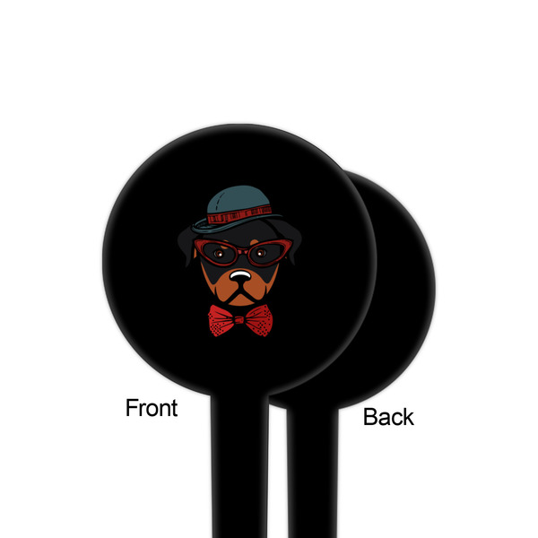 Hipster Dogs Black Plastic 4" Food Pick - Round - Single Sided - Front & Back