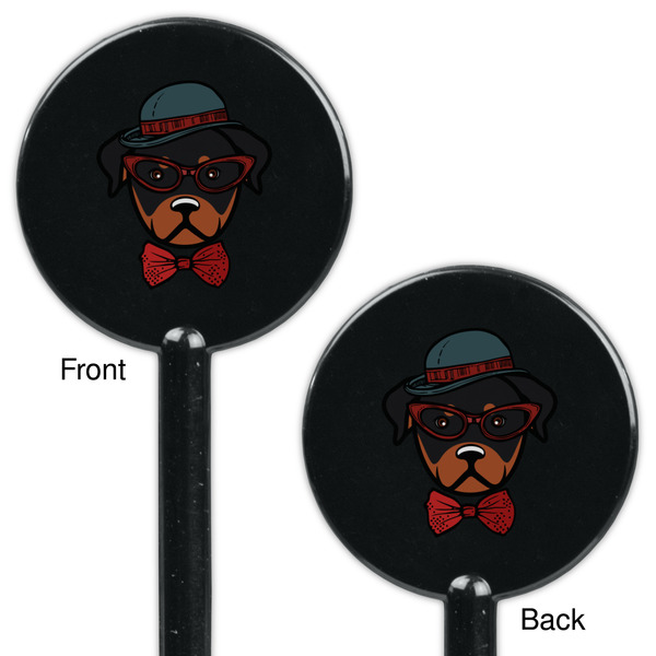 Hipster Dogs Black Plastic 5.5" Stir Stick - Double Sided - Round - Front & Back