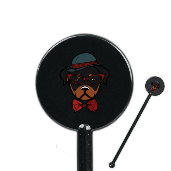 Custom Hipster Dogs 5.5" Round Plastic Stir Sticks - Black - Single Sided