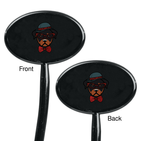Hipster Dogs Black Plastic 7" Stir Stick - Double Sided - Oval - Front & Back