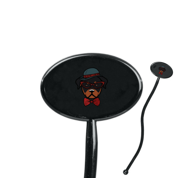 Custom Hipster Dogs 7" Oval Plastic Stir Sticks - Black - Single Sided