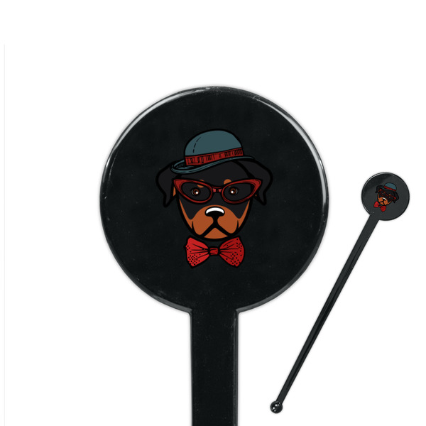 Custom Hipster Dogs 7" Round Plastic Stir Sticks - Black - Double Sided