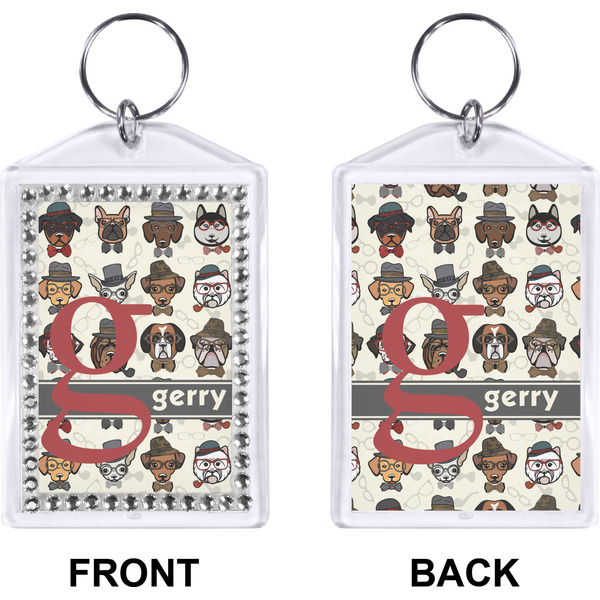 Hipster Dogs Bling Keychain (Front + Back)