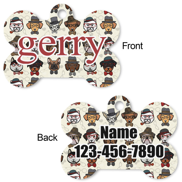 Hipster Dogs Bone Shaped Dog Tag - Front & Back