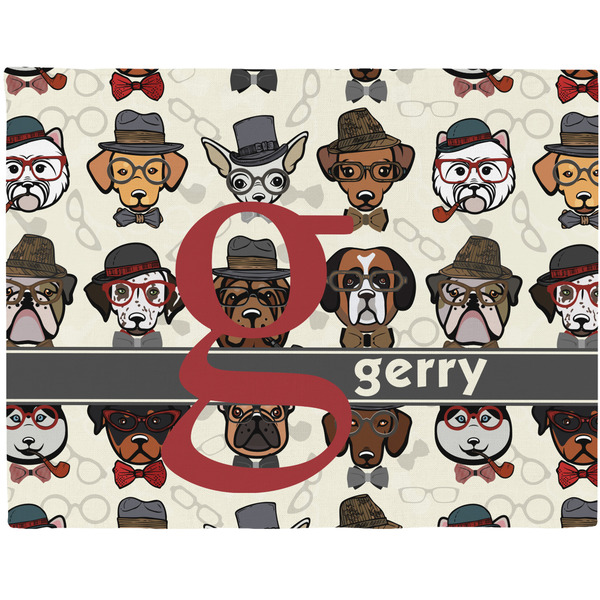 Custom Hipster Dogs Woven Fabric Placemat - Twill w/ Name and Initial