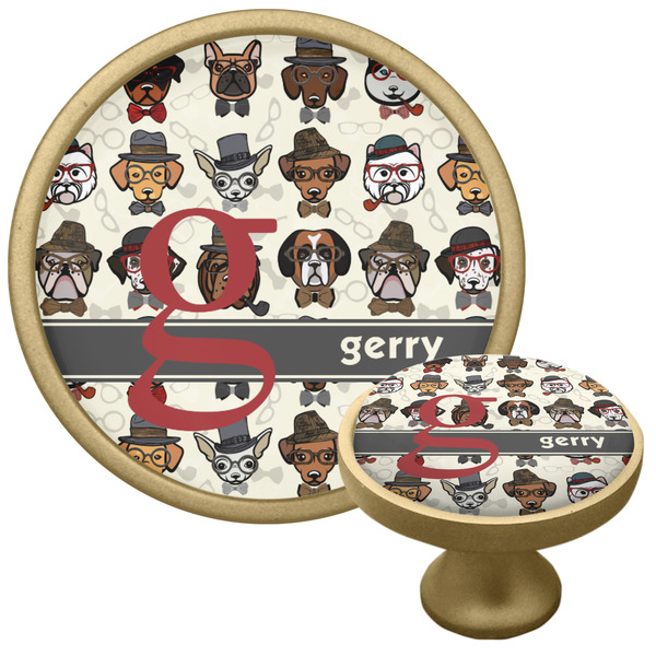 Custom Hipster Dogs Cabinet Knob - Gold (Personalized)