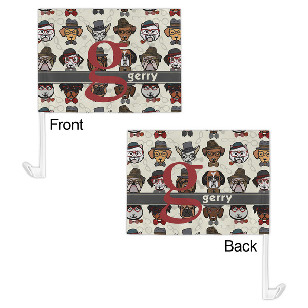 Hipster Dogs Car Flag - 11" x 8" - Front & Back View