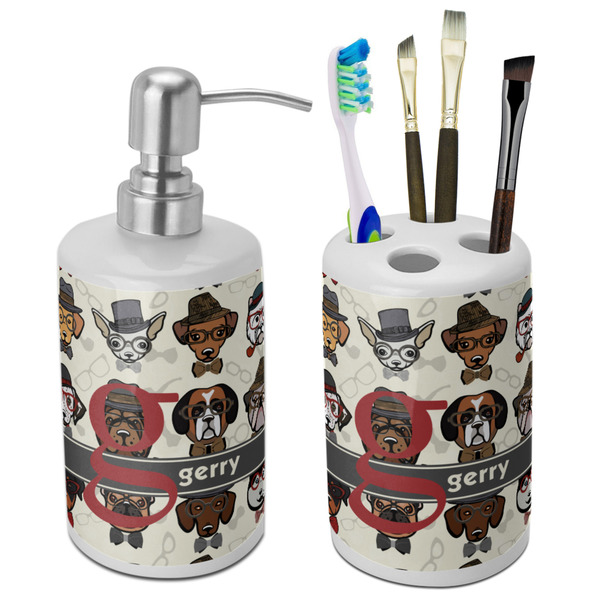 Custom Hipster Dogs Ceramic Bathroom Accessories Set (Personalized)
