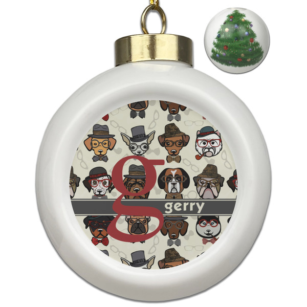 Custom Hipster Dogs Ceramic Ball Ornament - Christmas Tree (Personalized)