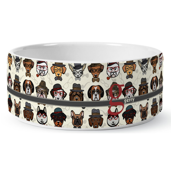 Hipster Dogs Ceramic Dog Bowl - Medium - Front