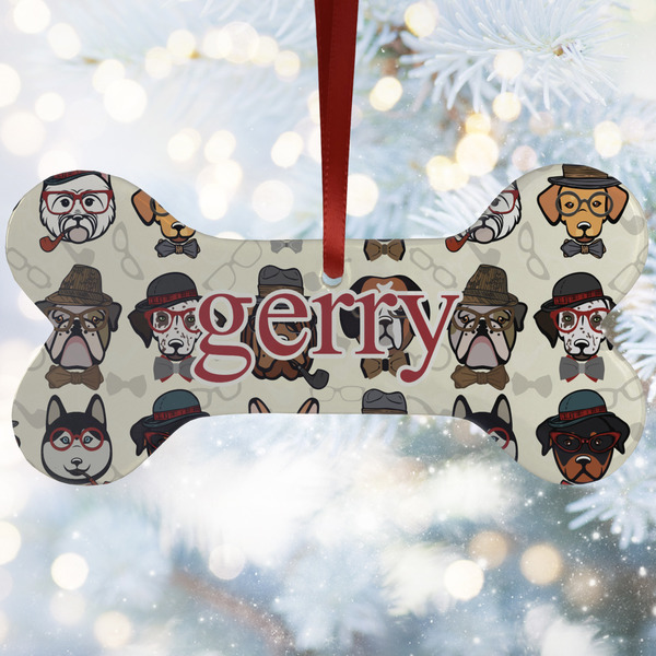 Custom Hipster Dogs Ceramic Dog Ornament w/ Name and Initial