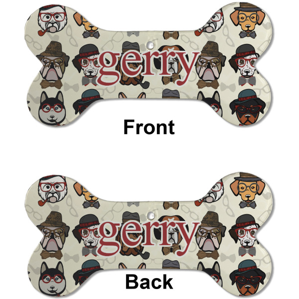 Hipster Dogs Ceramic Flat Ornament - Bone Front & Back (APPROVAL)