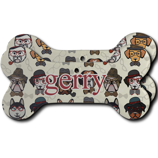 Custom Hipster Dogs Ceramic Dog Ornament - Front & Back w/ Name and Initial