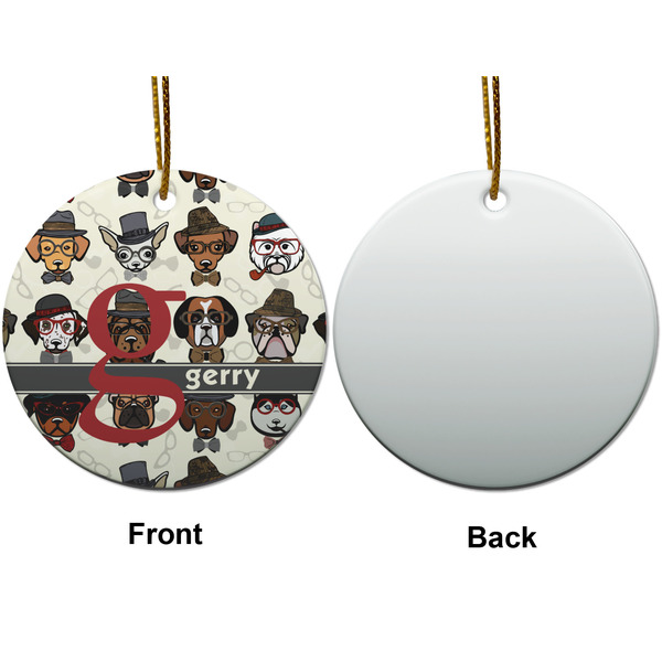Hipster Dogs Ceramic Flat Ornament - Circle Front & Back (APPROVAL)