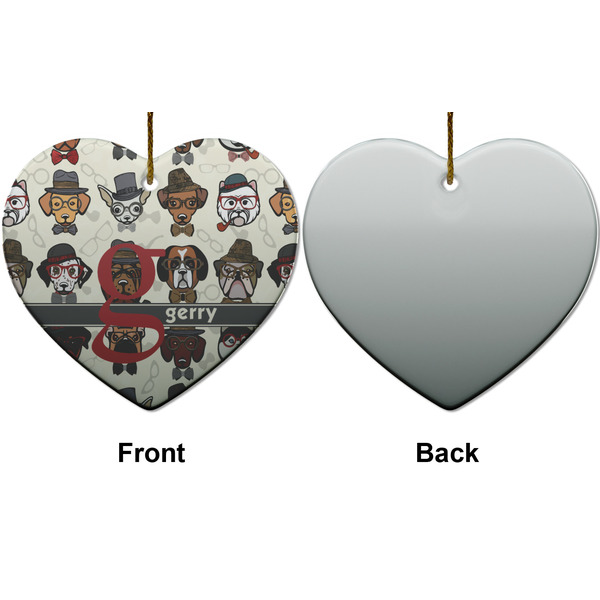 Hipster Dogs Ceramic Flat Ornament - Heart Front & Back (APPROVAL)