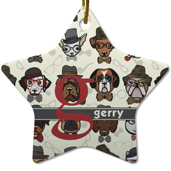 Hipster Dogs Star Ceramic Ornament w/ Name and Initial
