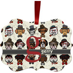 Hipster Dogs Metal Frame Ornament - Double Sided w/ Name and Initial